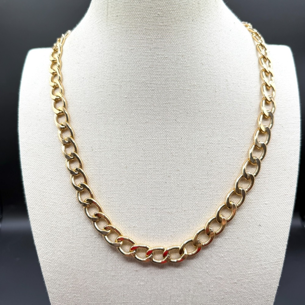 Gold Tone Chunky Curb Chain Necklace Statement Layering Y2K Minimalist Jewelry